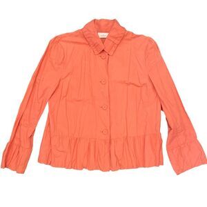 Chicos Ravishing Ruffle Ramy Windbreaker Jacket Size 1 Womens Medium Coral